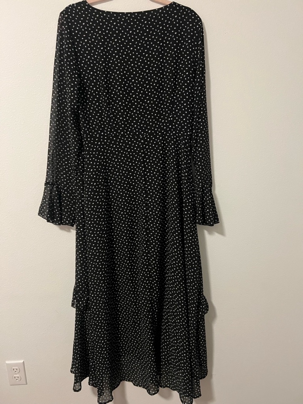 Black Polka Dot Long Sleeve Midi Dress - Picture 3 of 3